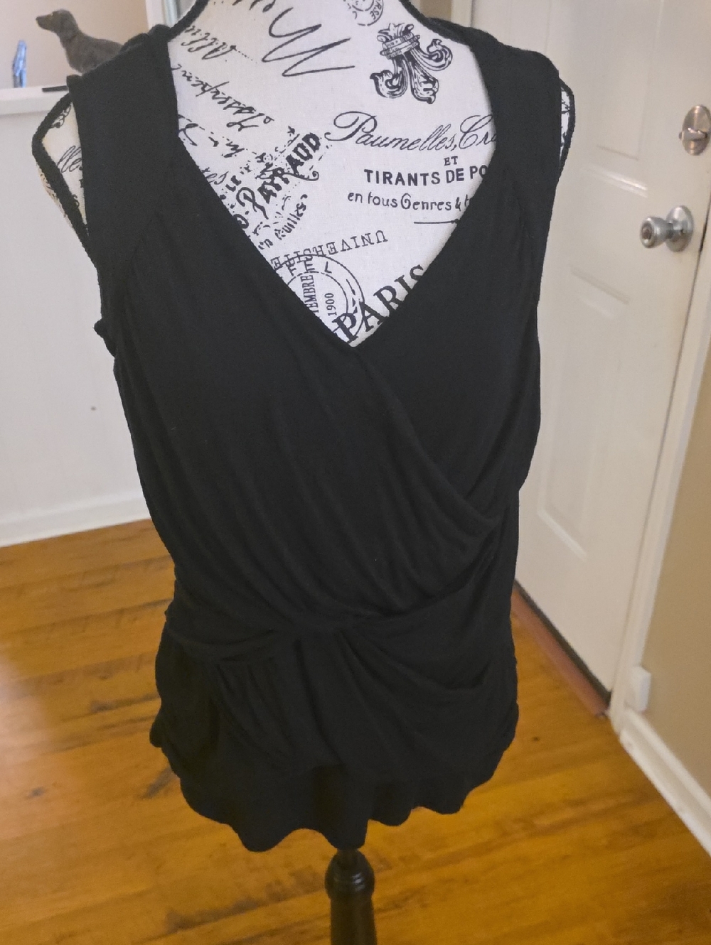 Black Draped V-Neck Women’s Top